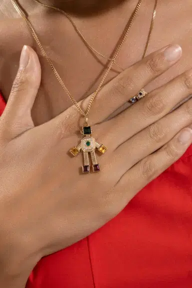 VAN Diamond Emerald Tourmaline Midi Bespoke Disco Robot Pendant | Thumbnail 4 VAN Diamond Emerald Tourmaline Midi Bespoke Disco Robot Pendant | Thumbnail 4