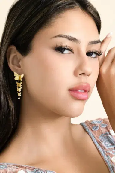 TANYA FARAH Diamond Four Cascading Butterfly Texture Earrings | Thumbnail 2
