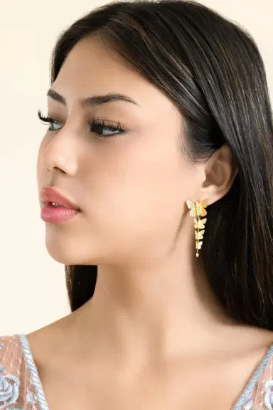 TANYA FARAH Diamond Four Cascading Butterfly Texture Earrings | Thumbnail 4