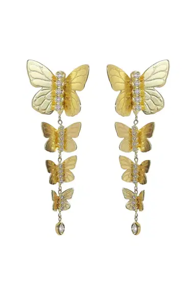 TANYA FARAH Diamond Four Cascading Butterfly Texture Earrings | Thumbnail 1