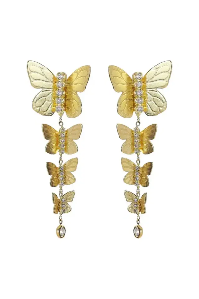 TANYA FARAH Diamond Four Cascading Butterfly Texture Earrings