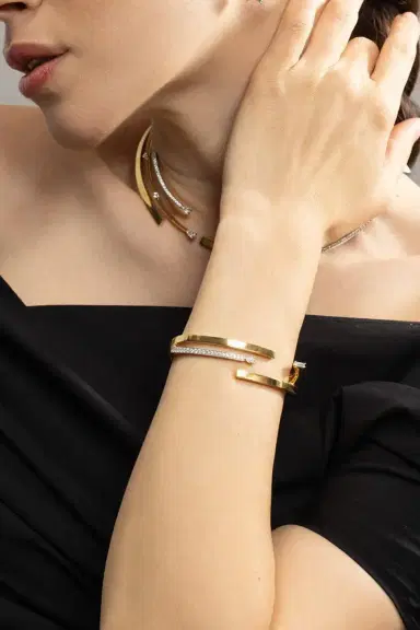 YEPREM Diamond Four Line Open Bracelet | Thumbnail 3