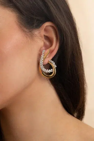 YEPREM Diamond Golden Strada Drop Earrings | Thumbnail 4 YEPREM Diamond Golden Strada Drop Earrings | Thumbnail 4