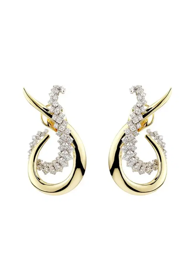 YEPREM Diamond Golden Strada Drop Earrings