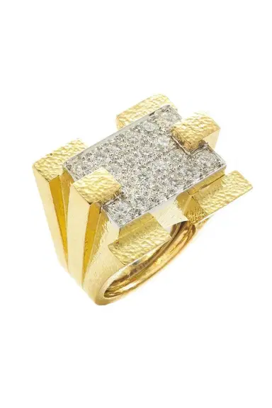 DAVID WEBB Diamond Hammered Scaffold Ring | Thumbnail 1