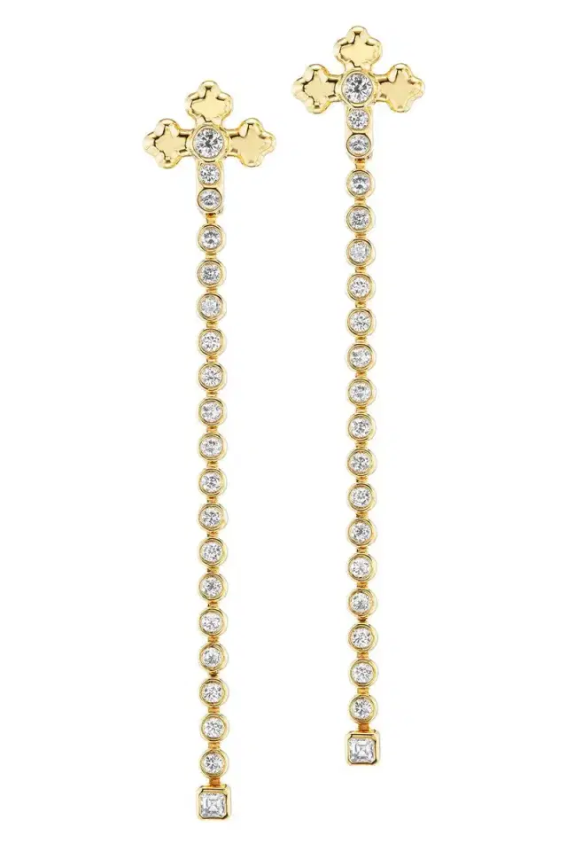 Uniform Object Diamond Large Cross Huggie Earrings