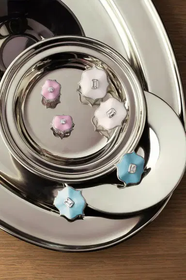 Bayco Diamond Large Light Blue Lotus Earrings | Thumbnail 2
