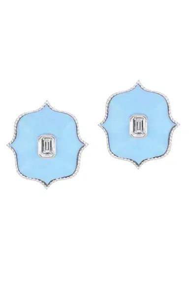 Bayco Diamond Large Light Blue Lotus Earrings | Thumbnail 1