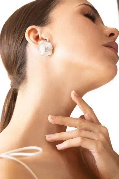 Bayco Diamond Large White Lotus Earrings | Thumbnail 3