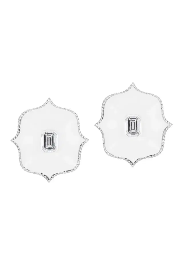 Bayco Diamond Large White Lotus Earrings