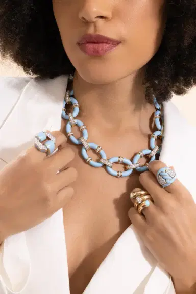 DAVID WEBB Diamond Light Blue Oval Link Necklace | Thumbnail 2 DAVID WEBB Diamond Light Blue Oval Link Necklace | Thumbnail 2