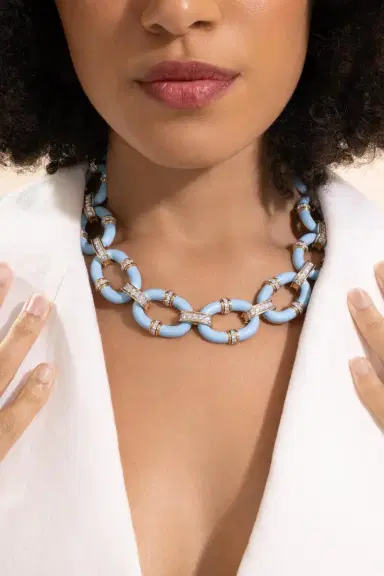 DAVID WEBB Diamond Light Blue Oval Link Necklace | Thumbnail 4 DAVID WEBB Diamond Light Blue Oval Link Necklace | Thumbnail 4
