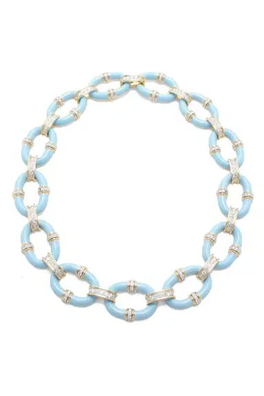 DAVID WEBB Diamond Light Blue Oval Link Necklace | Thumbnail 1 DAVID WEBB Diamond Light Blue Oval Link Necklace | Thumbnail 1
