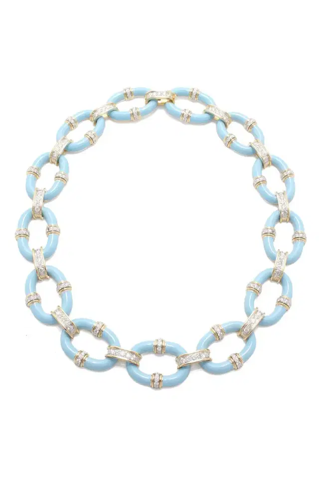 DAVID WEBB Diamond Light Blue Oval Link Necklace