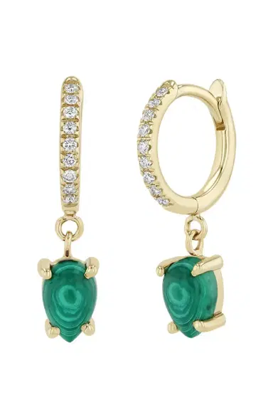 Zoë Chicco Diamond Malachite Small Hinge Huggie Earrings | Thumbnail 1 Zoë Chicco Diamond Malachite Small Hinge Huggie Earrings | Thumbnail 1