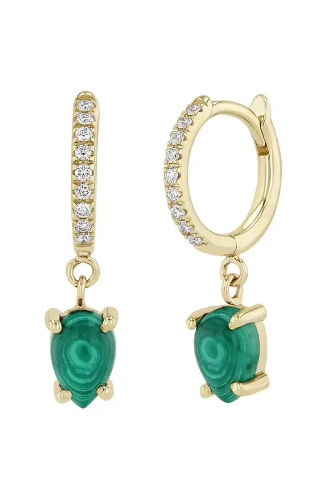 Diamond Malachite Small Hinge Huggie Earrings