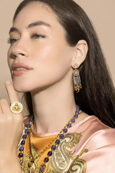 BUDDHA MAMA Diamond Mandala Drop Earrings | Thumbnail 3
