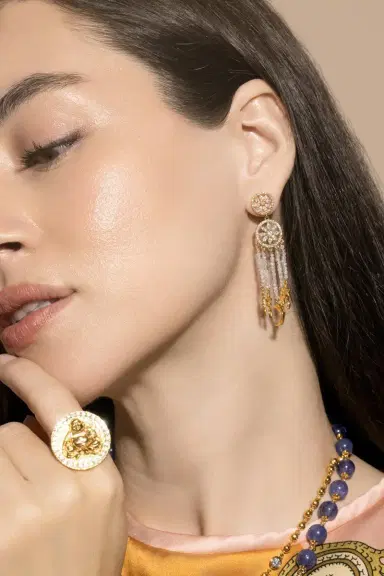 BUDDHA MAMA Diamond Mandala Drop Earrings | Thumbnail 4