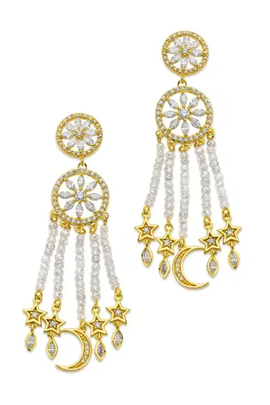BUDDHA MAMA Diamond Mandala Drop Earrings | Thumbnail 1