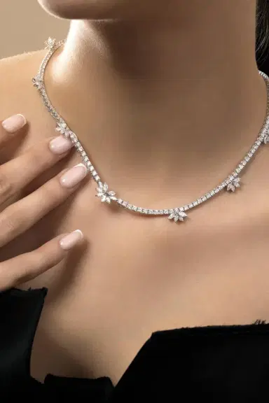 YEPREM Diamond Marquise Cluster Necklace | Thumbnail 3