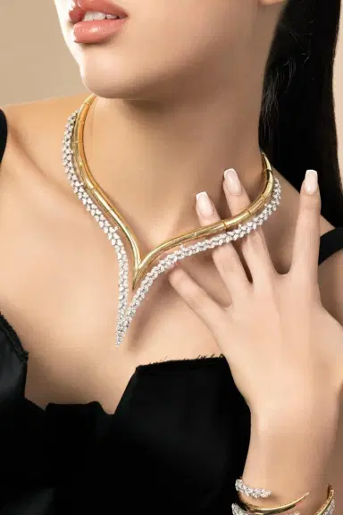 YEPREM Diamond Marquise Golden Strada Statement Necklace | Thumbnail 3 YEPREM Diamond Marquise Golden Strada Statement Necklace | Thumbnail 3