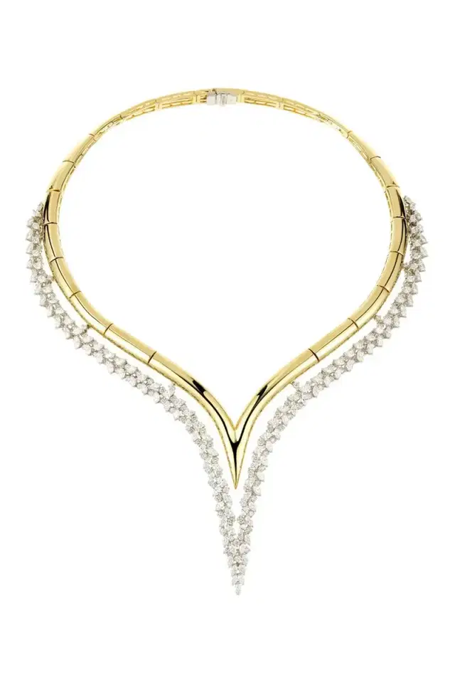 YEPREM Diamond Marquise Golden Strada Statement Necklace