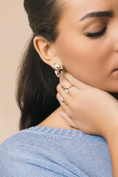 YEPREM Diamond Marquise Pointed Golden Strada Earrings | Thumbnail 3 YEPREM Diamond Marquise Pointed Golden Strada Earrings | Thumbnail 3