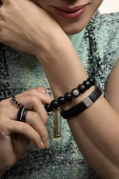 ROBERTO DEMEGLIO Diamond Matte Black Dama Stretch Bracelet | Thumbnail 2