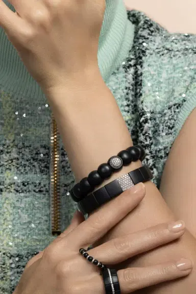 ROBERTO DEMEGLIO Diamond Matte Black Dama Stretch Bracelet | Thumbnail 4