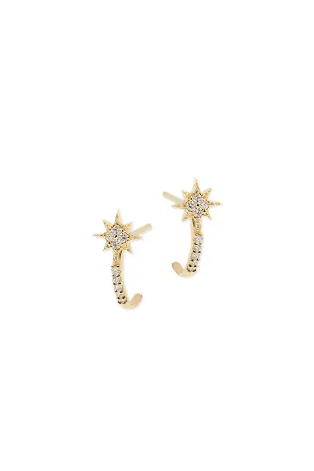 Anzie Diamond Micro Aztec North Star Half Hoop Earrings