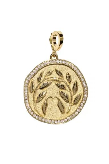 Azlee Diamond Pave Olive Branch Large Coin | Thumbnail 1 Azlee Diamond Pave Olive Branch Large Coin | Thumbnail 1
