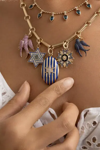 Storrow Diamond Pearl Blue Enamel Striped Lillian Locket | Thumbnail 3 Storrow Diamond Pearl Blue Enamel Striped Lillian Locket | Thumbnail 3