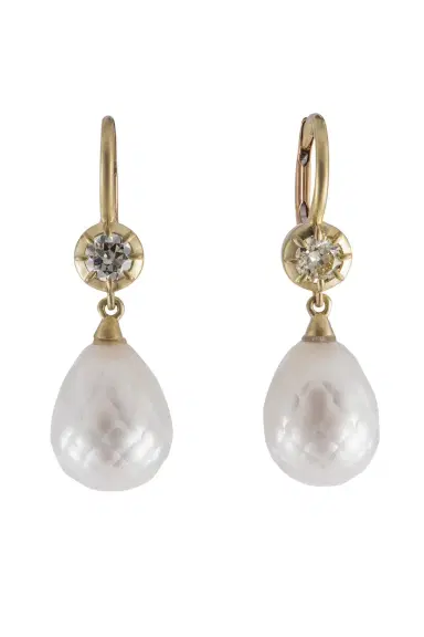 Sylva & Cie Diamond Pearl Bulb Earrings | Thumbnail 1 Sylva & Cie Diamond Pearl Bulb Earrings | Thumbnail 1