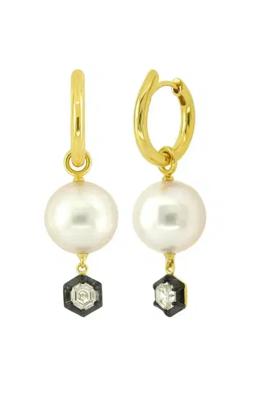 SUTRA Diamond Pearl Drop Earrings | Thumbnail 1