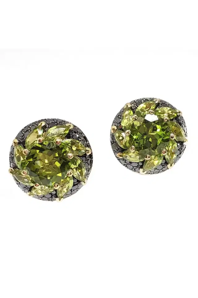 ANDREOLI Diamond Peridot Round Black Earrings