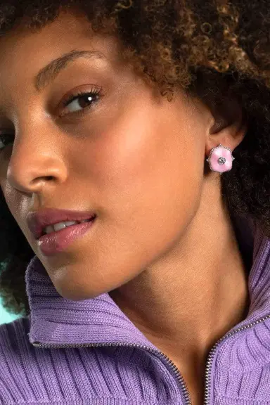 Bayco Diamond Pink Lotus Earrings | Thumbnail 3