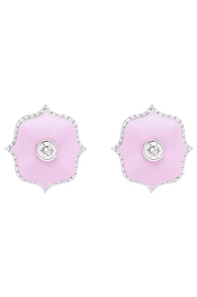 Bayco Diamond Pink Lotus Earrings