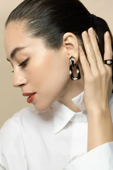 DAVID WEBB Diamond Rectangular Mini Hoop Earrings | Thumbnail 3