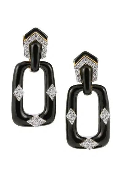 DAVID WEBB Diamond Rectangular Mini Hoop Earrings | Thumbnail 1