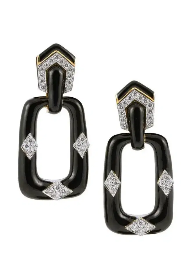 DAVID WEBB Diamond Rectangular Mini Hoop Earrings