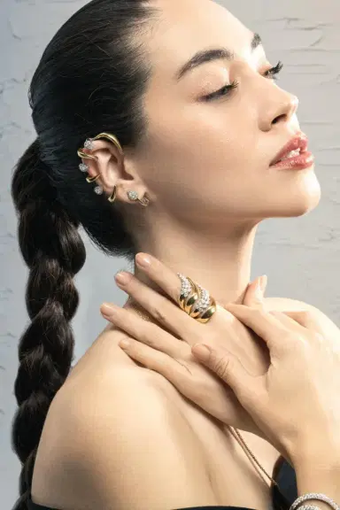 YEPREM Diamond Round Pear Golden Strada Earrings | Thumbnail 2 YEPREM Diamond Round Pear Golden Strada Earrings | Thumbnail 2