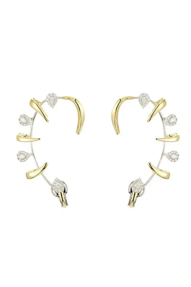 YEPREM Diamond Round Pear Golden Strada Earrings