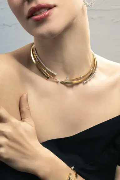 YEPREM Diamond Round Pear Golden Strada Statement Collar Necklace | Thumbnail 2 YEPREM Diamond Round Pear Golden Strada Statement Collar Necklace | Thumbnail 2