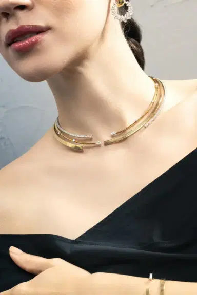 YEPREM Diamond Round Pear Golden Strada Statement Collar Necklace | Thumbnail 4 YEPREM Diamond Round Pear Golden Strada Statement Collar Necklace | Thumbnail 4