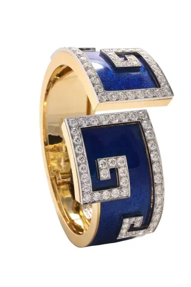 DAVID WEBB Diamond Royal Blue Scroll Cuff Bracelet | Thumbnail 1 DAVID WEBB Diamond Royal Blue Scroll Cuff Bracelet | Thumbnail 1