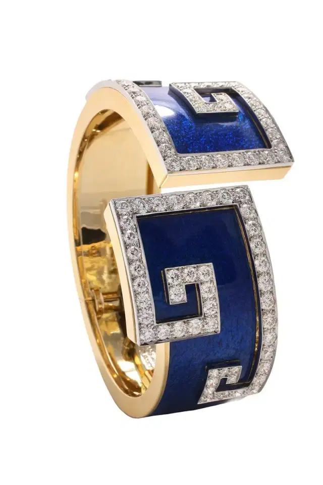 DAVID WEBB Diamond Royal Blue Scroll Cuff Bracelet