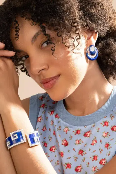 DAVID WEBB Diamond Royal Blue Studio Earrings | Thumbnail 2