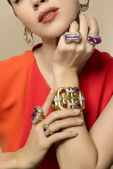 DAVID WEBB Diamond Rubellite Open Scroll Cuff Bracelet | Thumbnail 4 DAVID WEBB Diamond Rubellite Open Scroll Cuff Bracelet | Thumbnail 4
