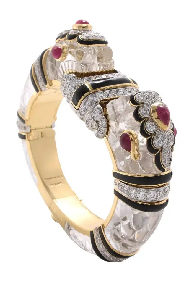 DAVID WEBB Diamond Ruby Black Small Twin Chimera Couture Bracelet