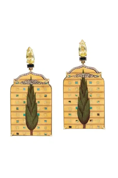 Silvia Furmanovich Diamond Sapphire Abalone Pine Tree Window Marquetry Earrings | Thumbnail 1